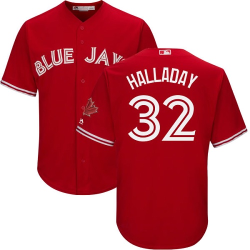 Blue Jays #32 Roy Halladay Red Cool Base Canada Day Stitched Youth MLB Jersey